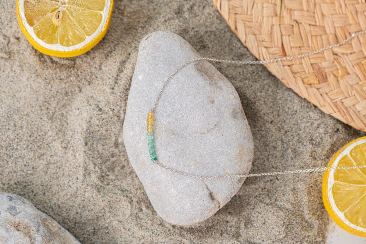 Sárga Zafír És Zöld Smaragd Fehér Arany 14K Nyaklánc