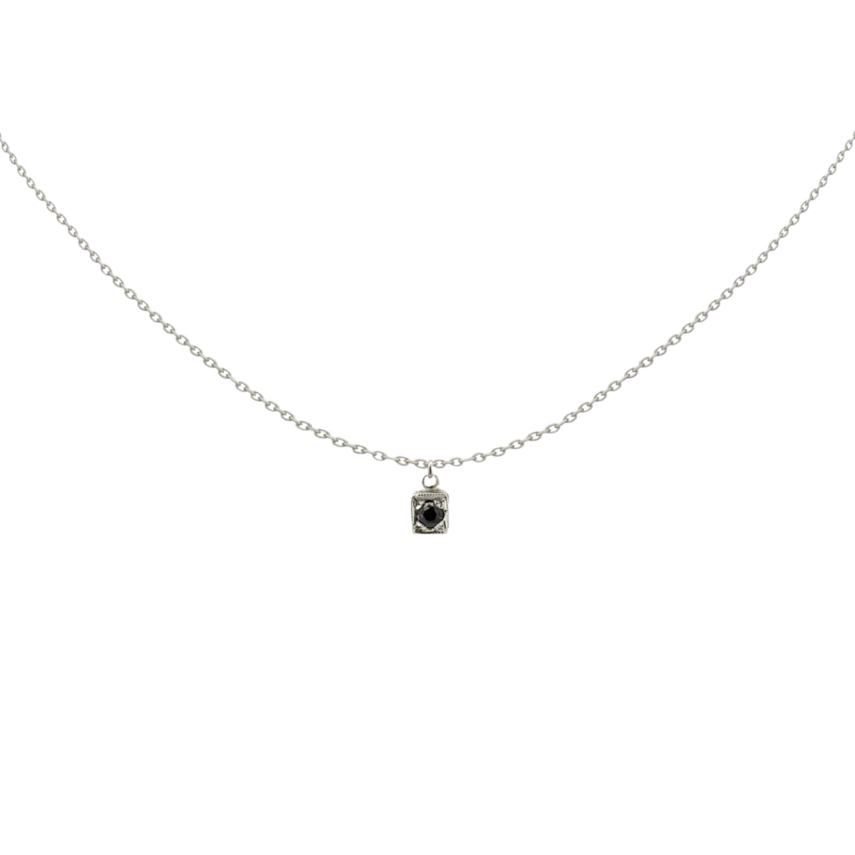 Fekete Cirkónia Féldrágakő 1 Kő Fehér Arany 14K Nyaklánc