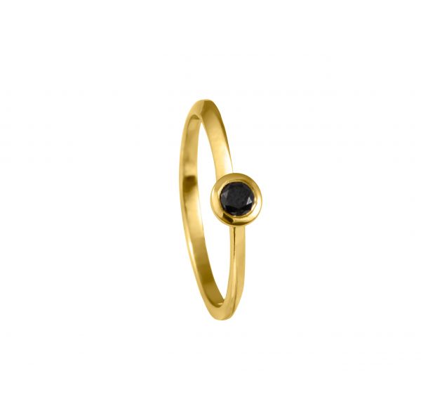 Fekete Gyémánt Button Sárga Arany 14K Gyűrű