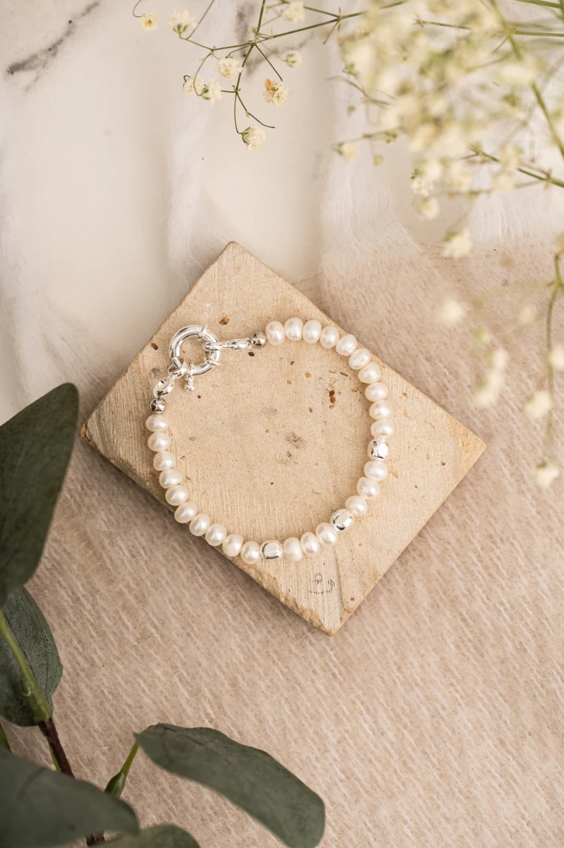 Gyöngy Kockával Ezüst 925 Karkötő