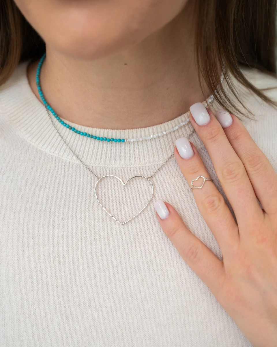 Türkiz Ásvány Gyöngyház Ezüst 925 Nyaklánc