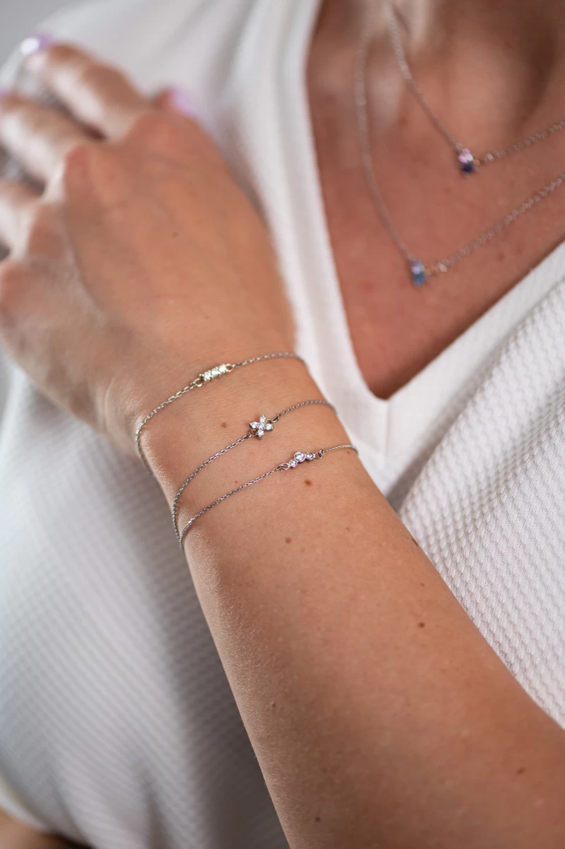 Cirkónia Féldrágakő Ív Fehér Arany Karkötő