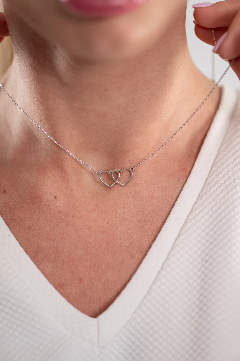 Dupla Kontúr Szív Betűvel Fehér Arany 14K Nyaklánc