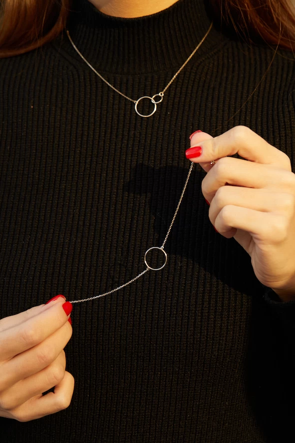 Nagy Kontúr Kör Fehér Arany 14K Karkötő