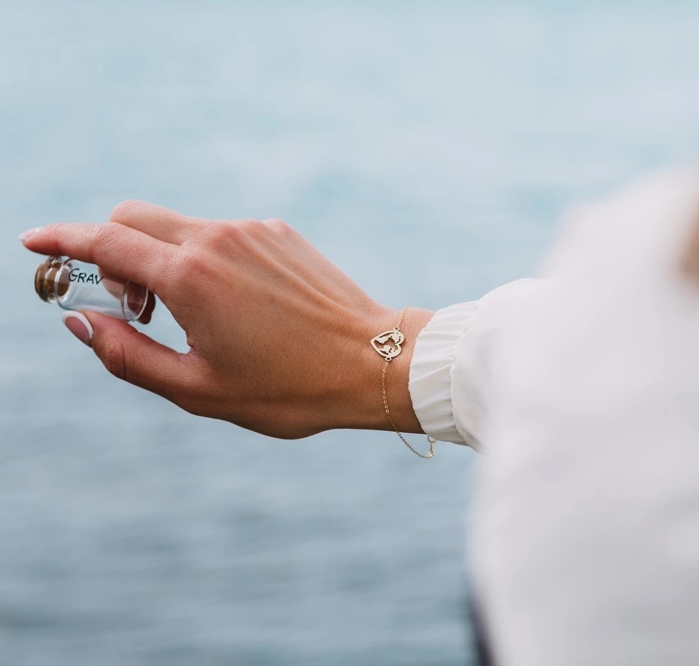 Szívben Földgömb Fehér Arany Karkötő