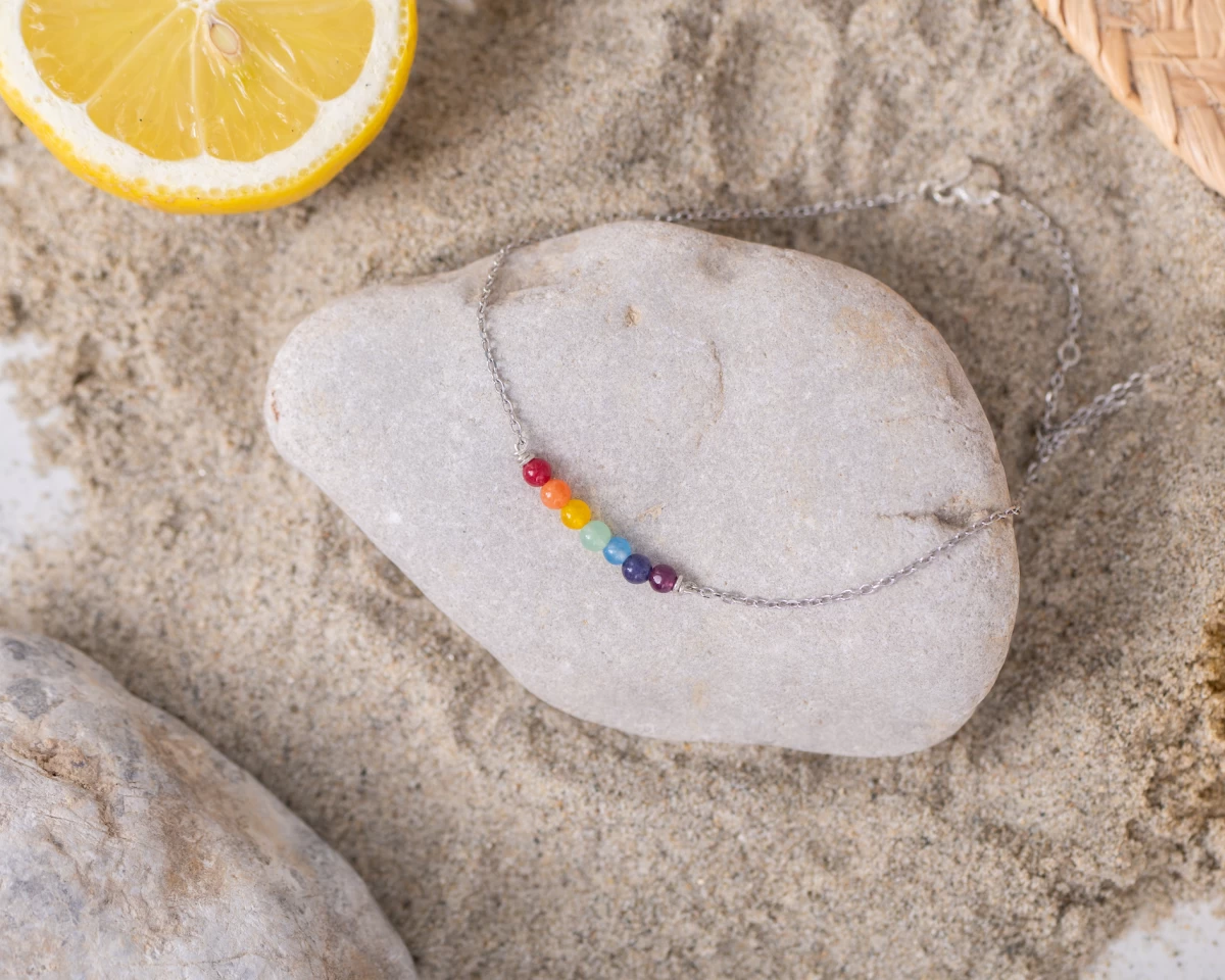 7 Csakra Fehér Arany 14K Karkötő