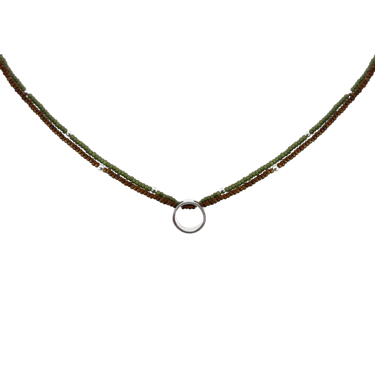 Barna És Zöld Design Gyöngy Kör Medállal Ezüst 925 Nyaklánc