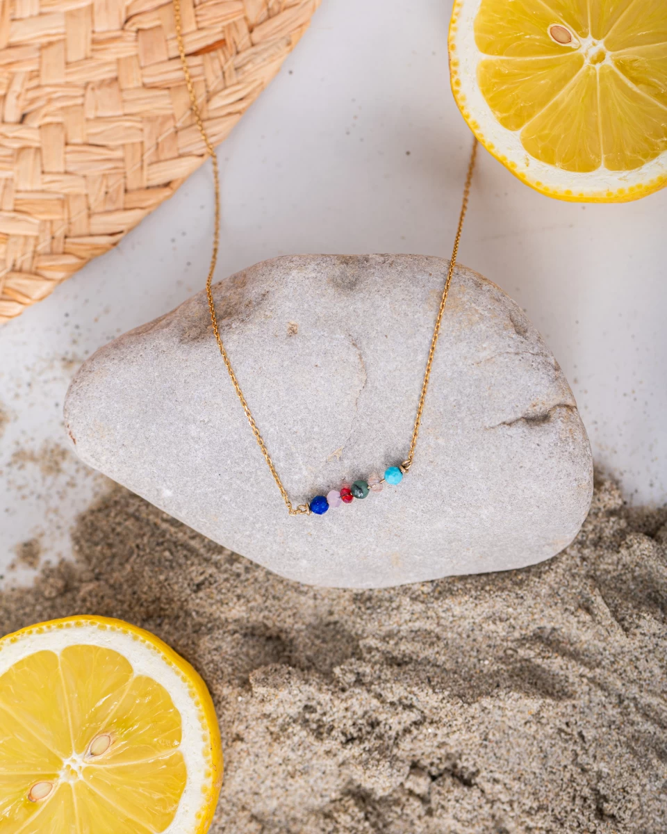 Színes Kristály Sárga Arany 14K Nyaklánc