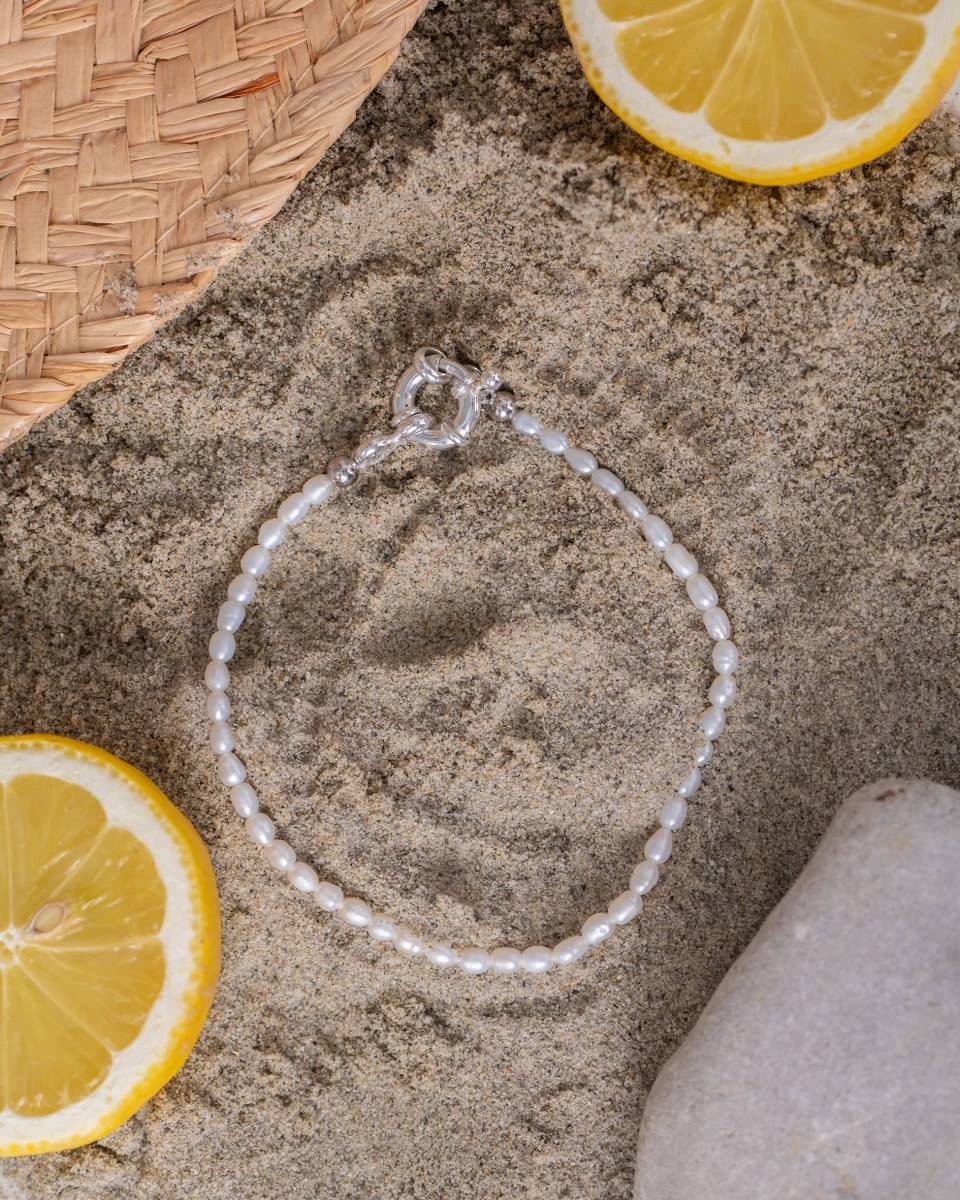 Fehér Édesvízi Gyöngy Rizsszemű Ezüst 925 Bokalánc