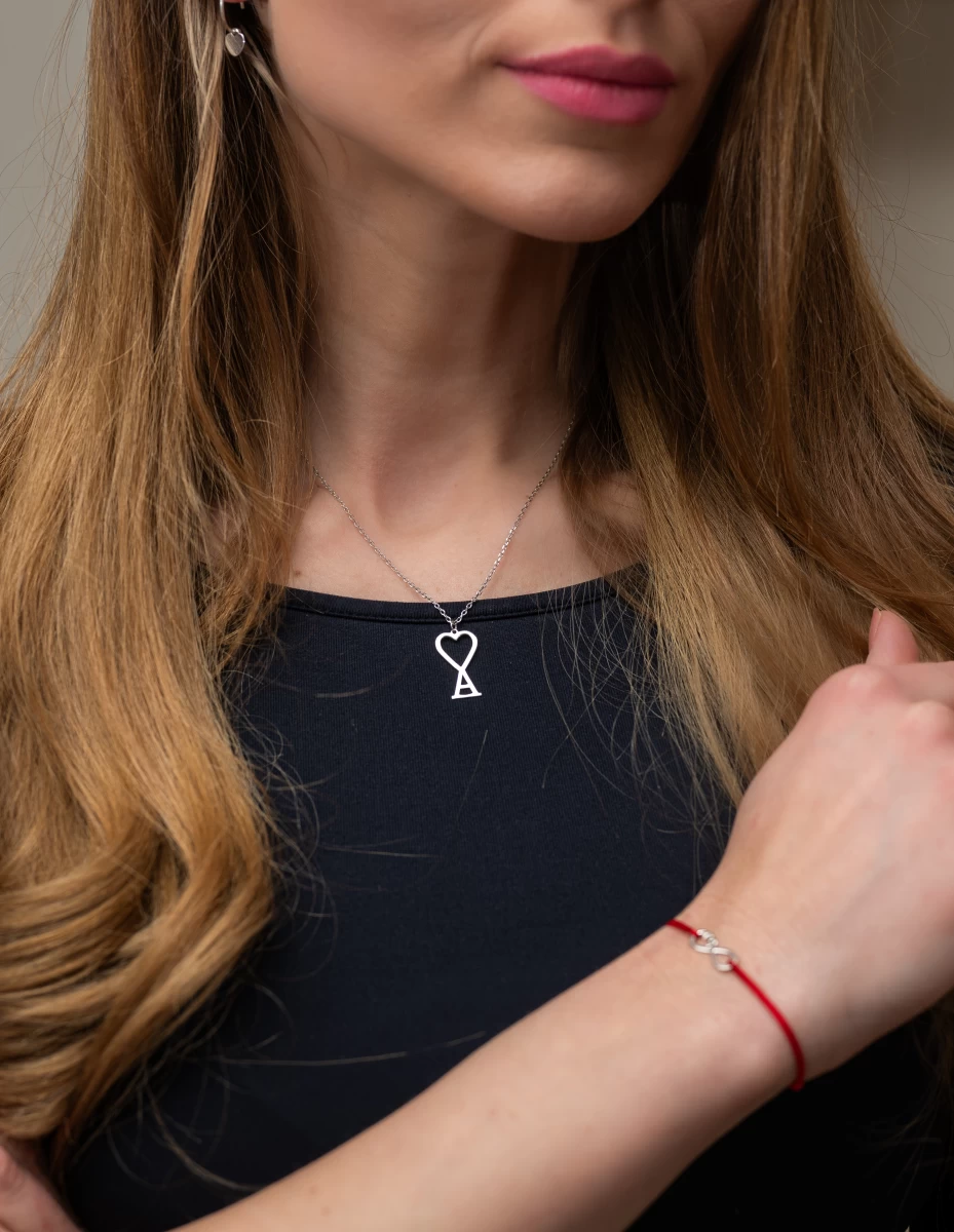 Szív Betűvel Fehér Arany 14K Nyaklánc