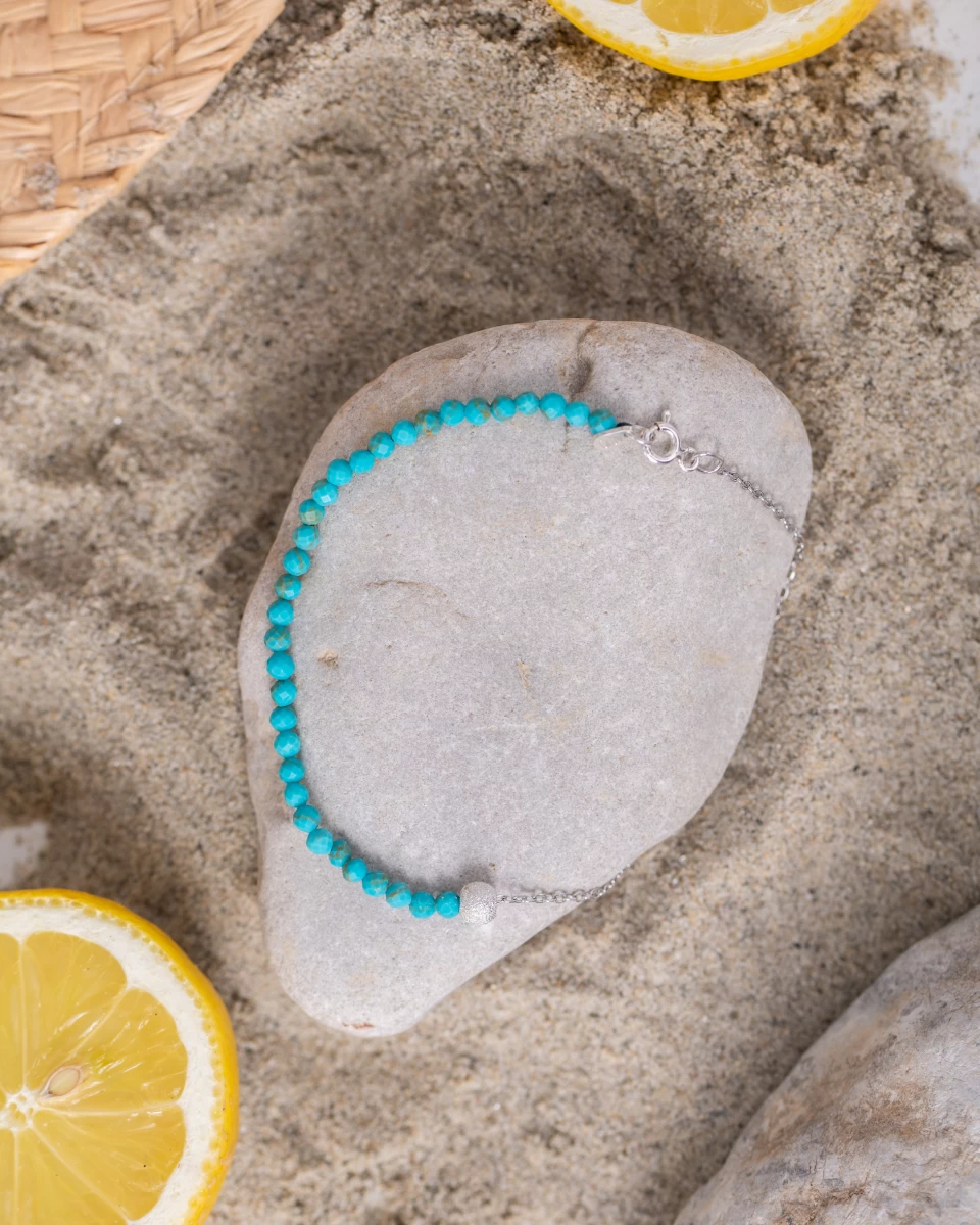 Türkiz Ásvány Lánccal Ezüst 925 Bokalánc