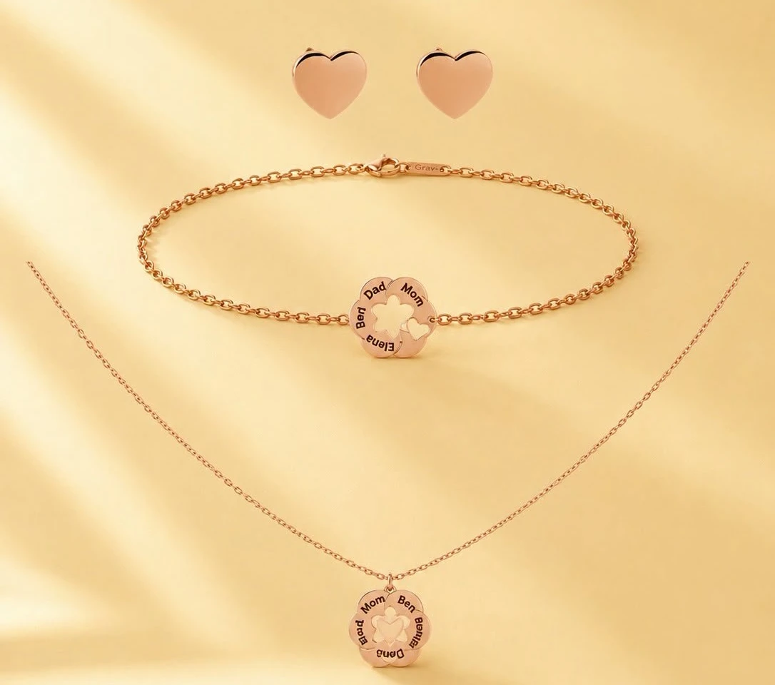 Gravírozható Szívek Vörös Arany 14K Karkötő