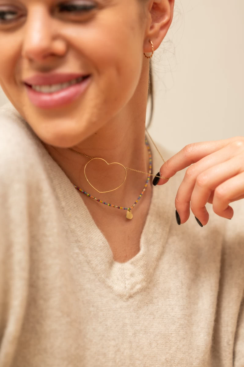 Egyedi Nagy Kontúr Szív Vörös Arany 14K Nyaklánc