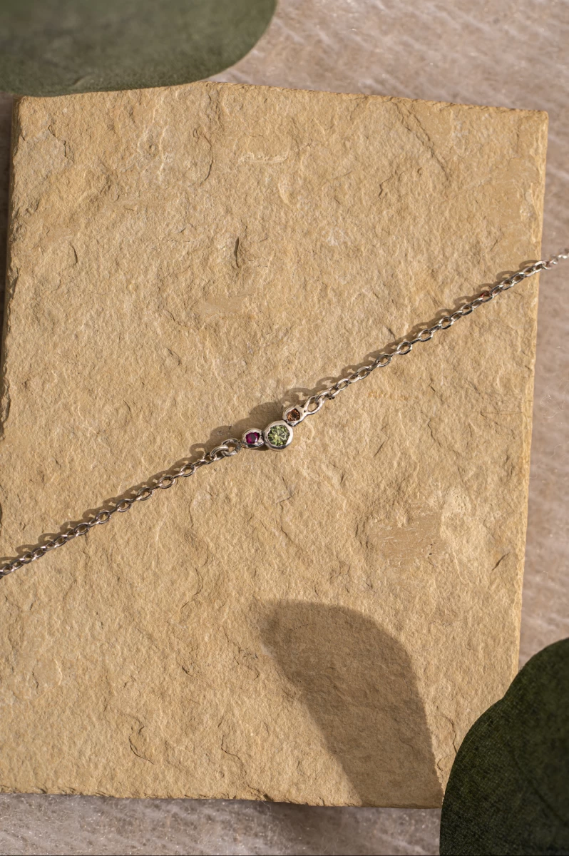 3 Színes Cirkónia Féldrágakő Ív Sárga Arany 14K Karkötő