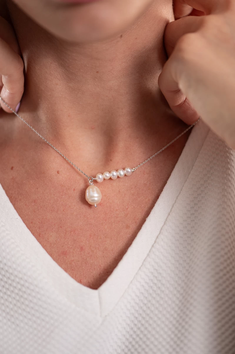 Fehér Gyöngy Fehér Arany 14K Nyaklánc