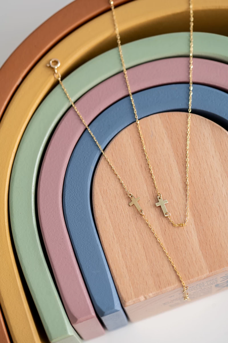 Kereszt Baby Sárga Arany 14K Karkötő