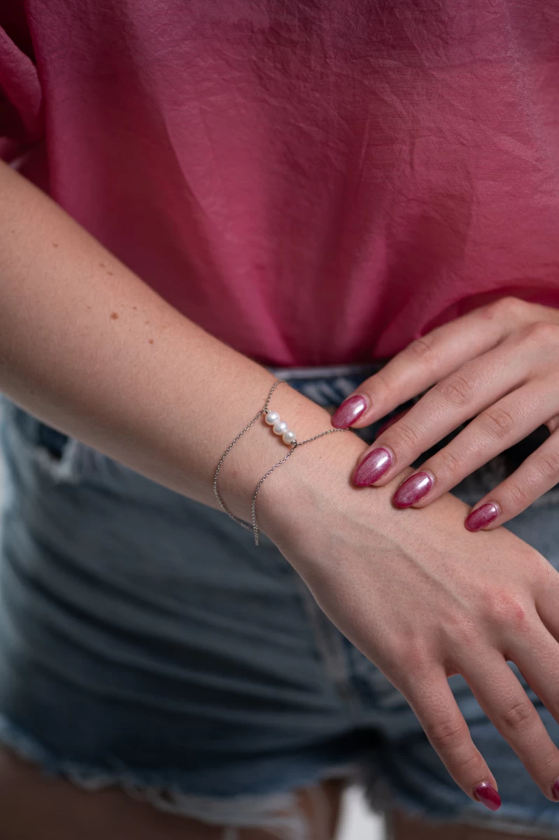 Fehér Édesvízi Gyöngy Két Soros Fehér Arany 14k Karkötő