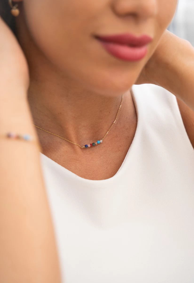 Színes Kristály Fehér Arany 14K Nyaklánc