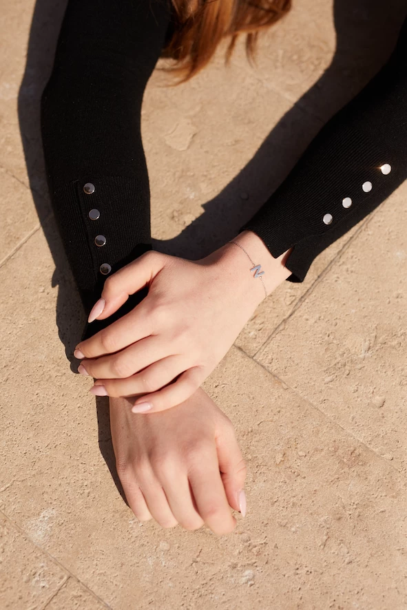 N Betű Fehér Arany 14K Karkötő