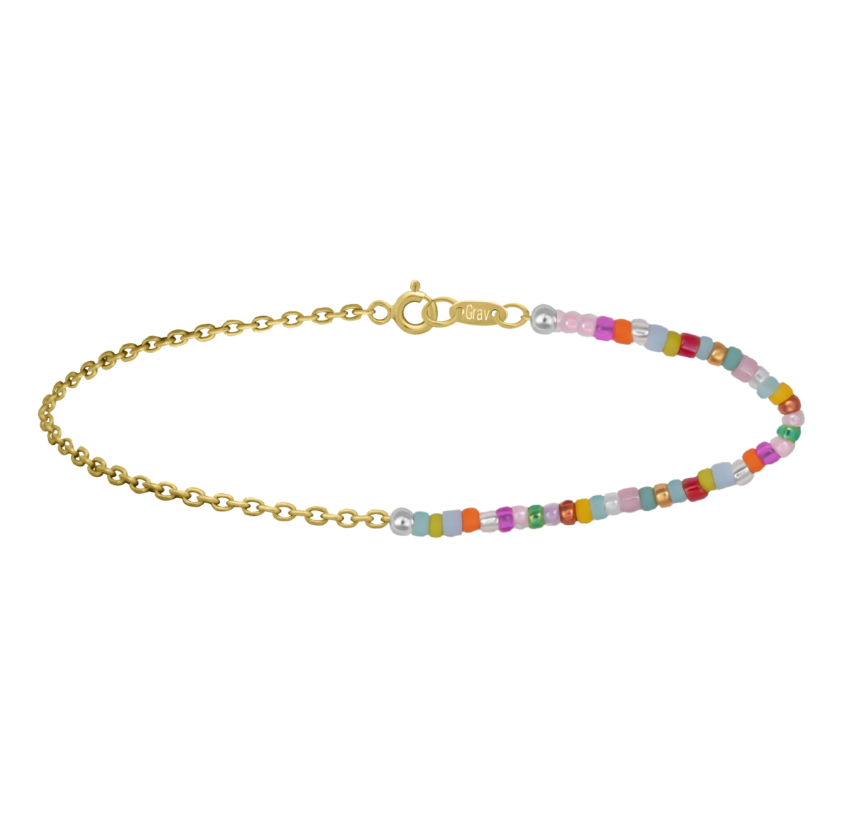 Színes Gyöngy Lánc Sárga Arany 14K Karkötő