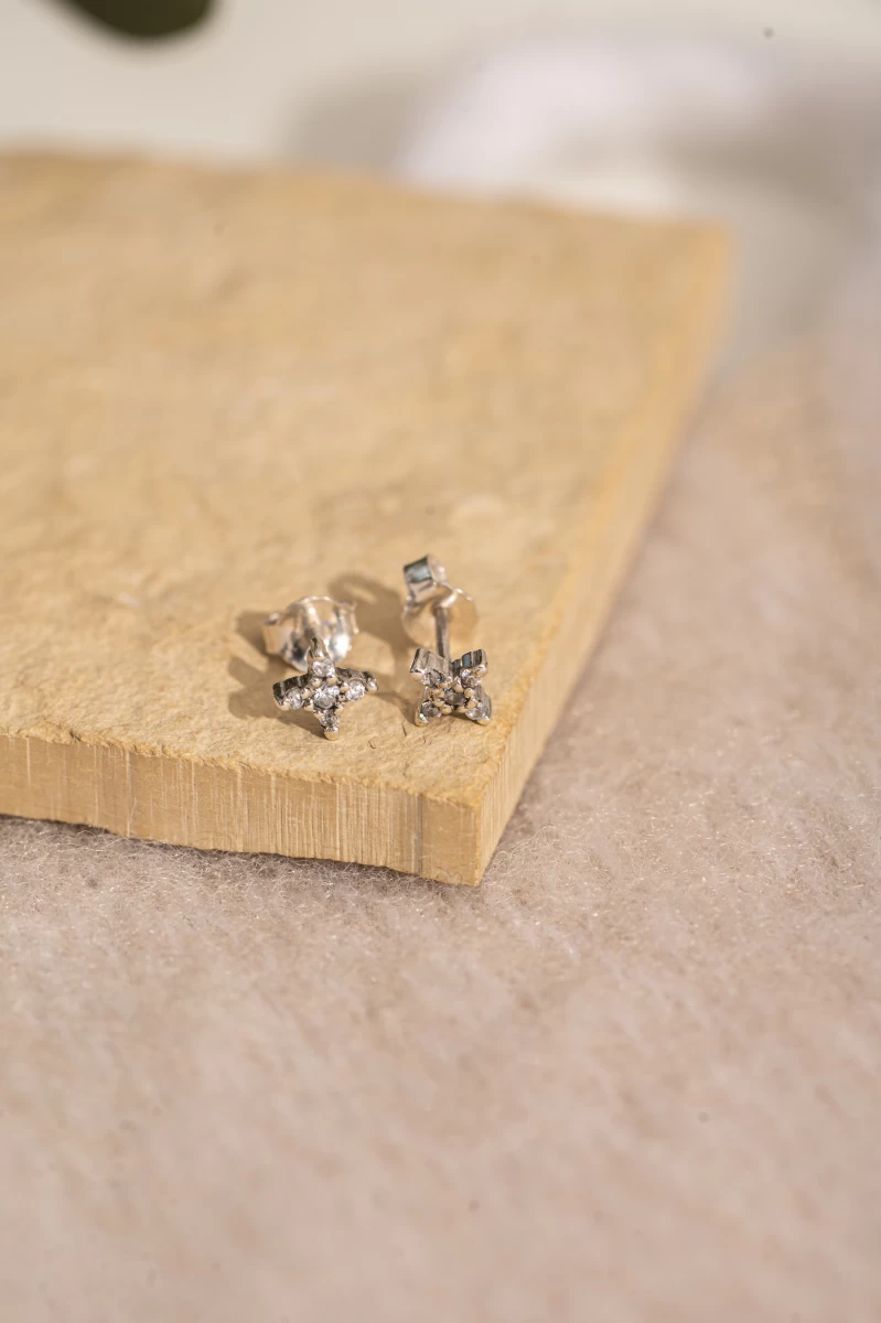 Cirkónia Csillag Fehér Arany 14K Fülbevaló