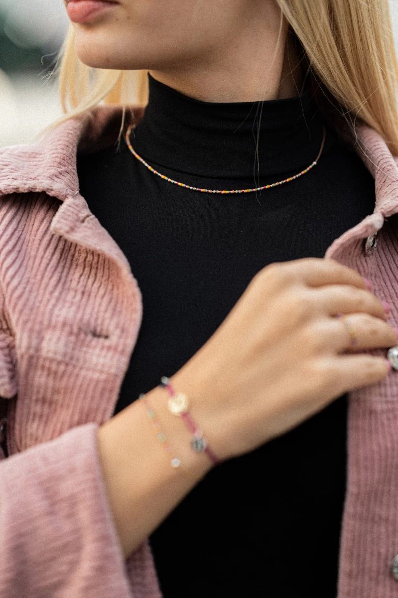 Színes Gyöngy Lánc Sárga Arany 14K Nyaklánc