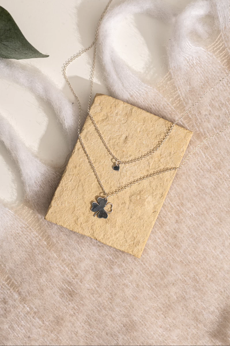 Lóhere Szív Sárga Arany 14K Páros Nyaklánc