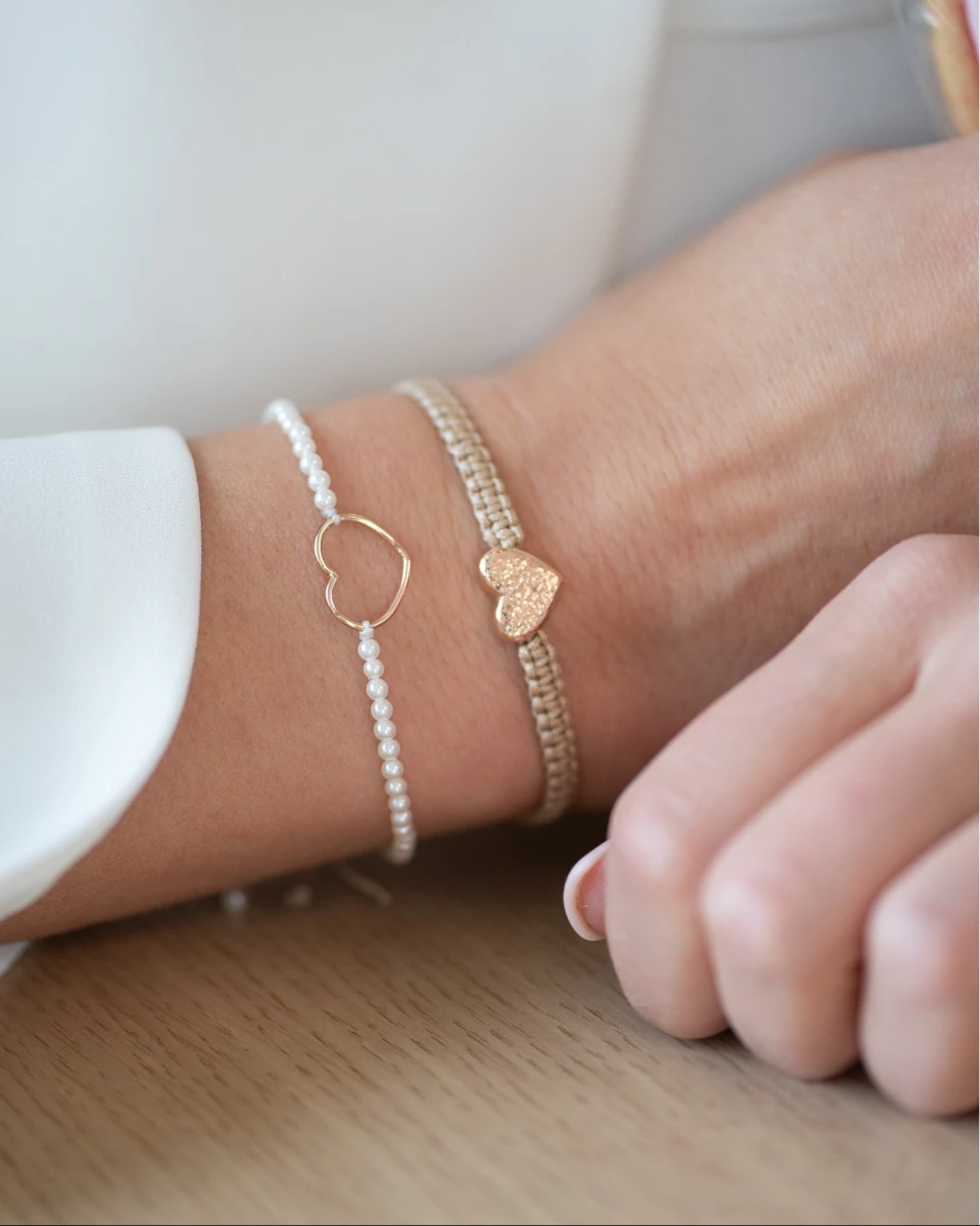 Kis Gyöngy Kontúr Szív Vörös Arany 14K Karkötő