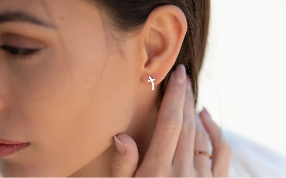 Kereszt Íves Sárga Arany 14K Fülbevaló