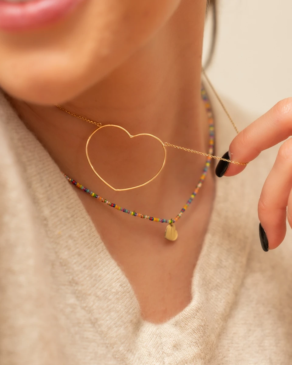 Nagy Szív Vörös Arany 14K Nyaklánc