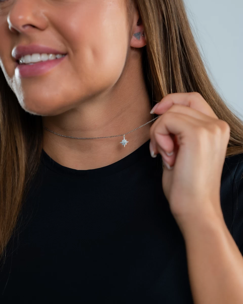 Sarkcsillag Fehér Arany 14K Nyaklánc