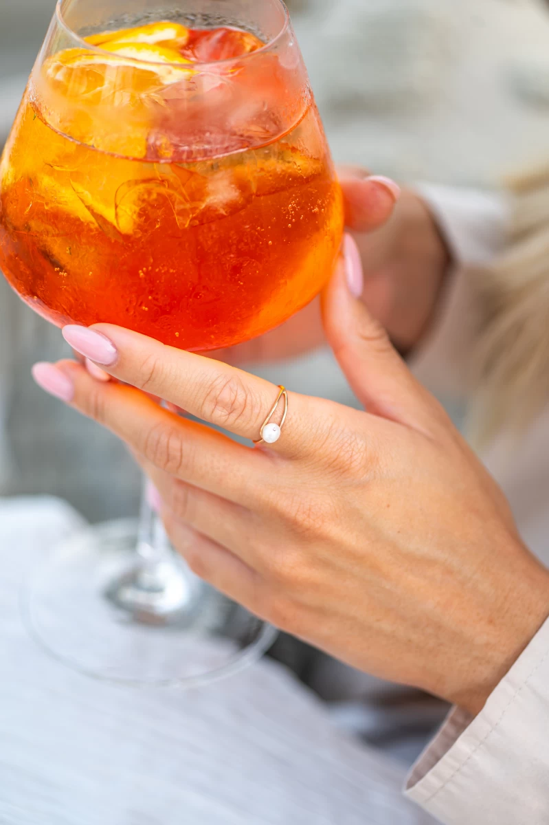 Fehér Édesvízi Gyöngy Sárga Arany 14K Gyűrű