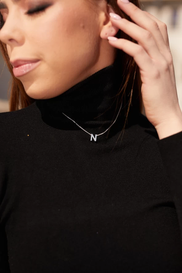 N Betű Fehér Arany 14K Nyaklánc