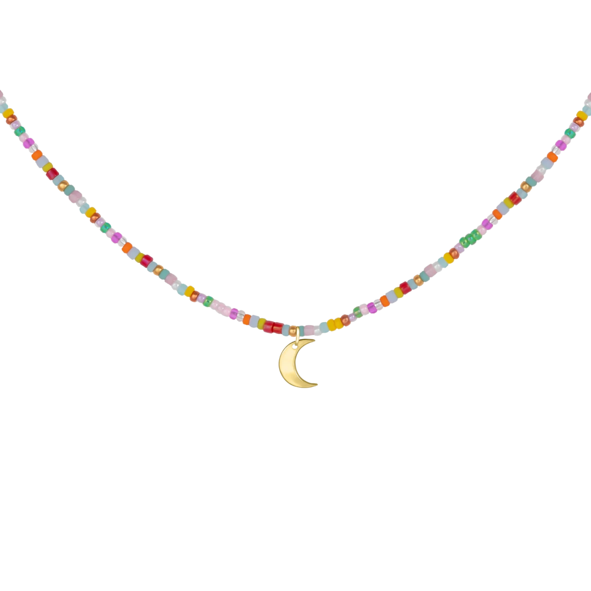 Színes Gyöngy Hold Sárga Arany 14K Nyaklánc