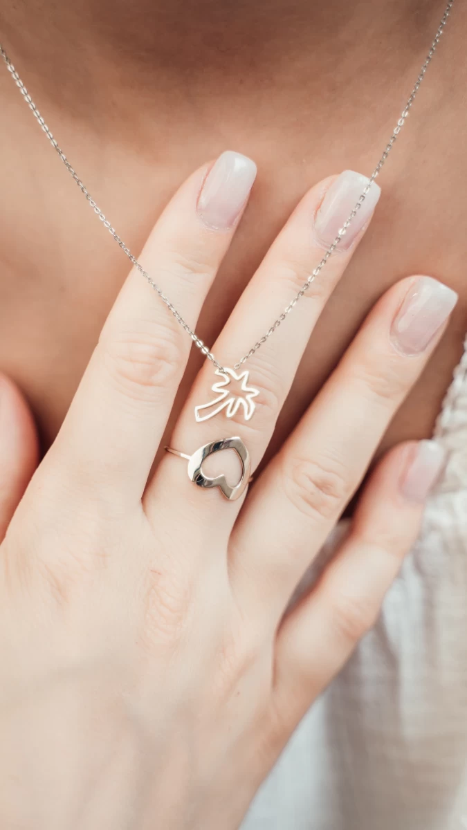 Vastag Kontúr Szív Fehér Arany Gyűrű