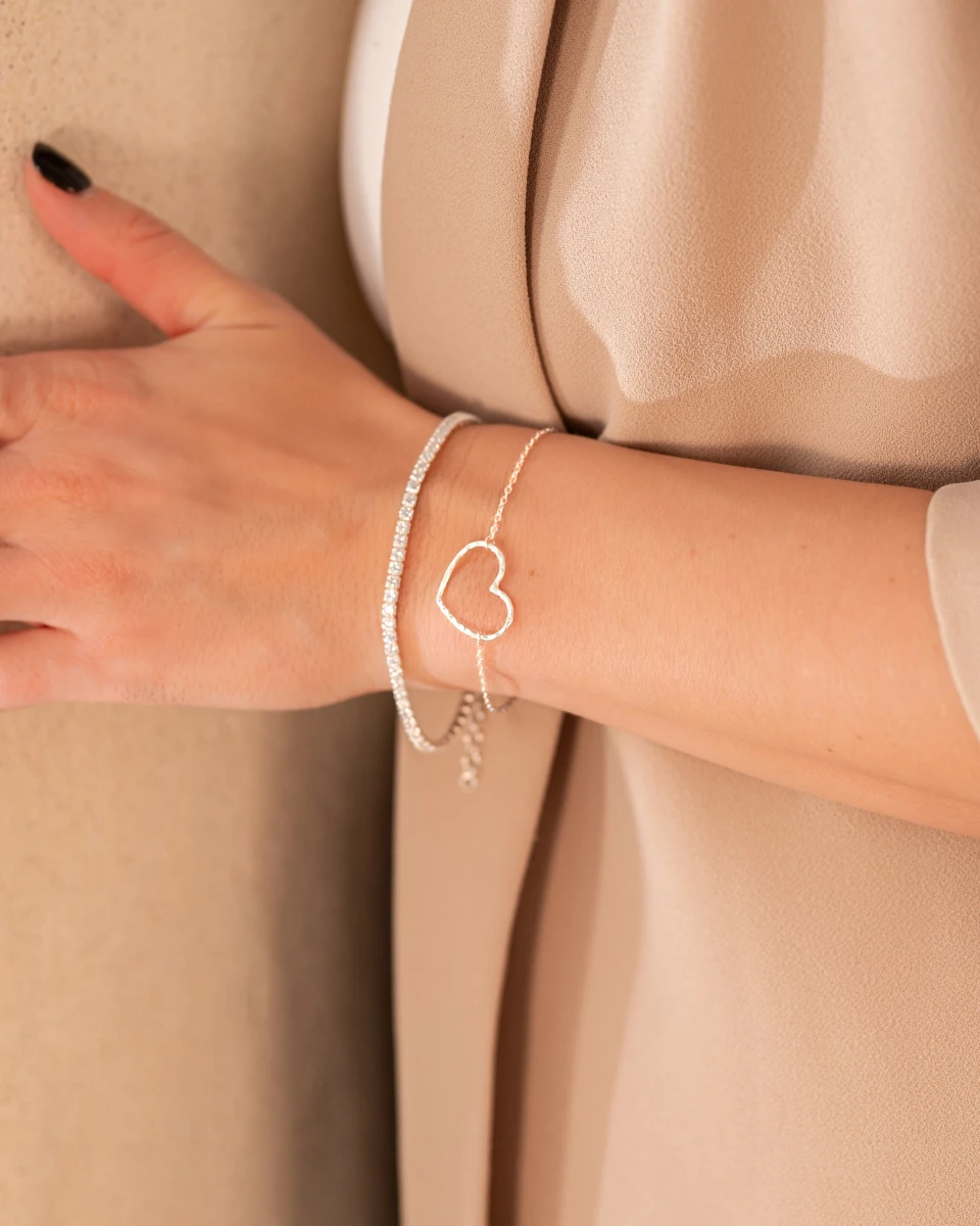 Egyedi Szív Fehér Arany Karkötő