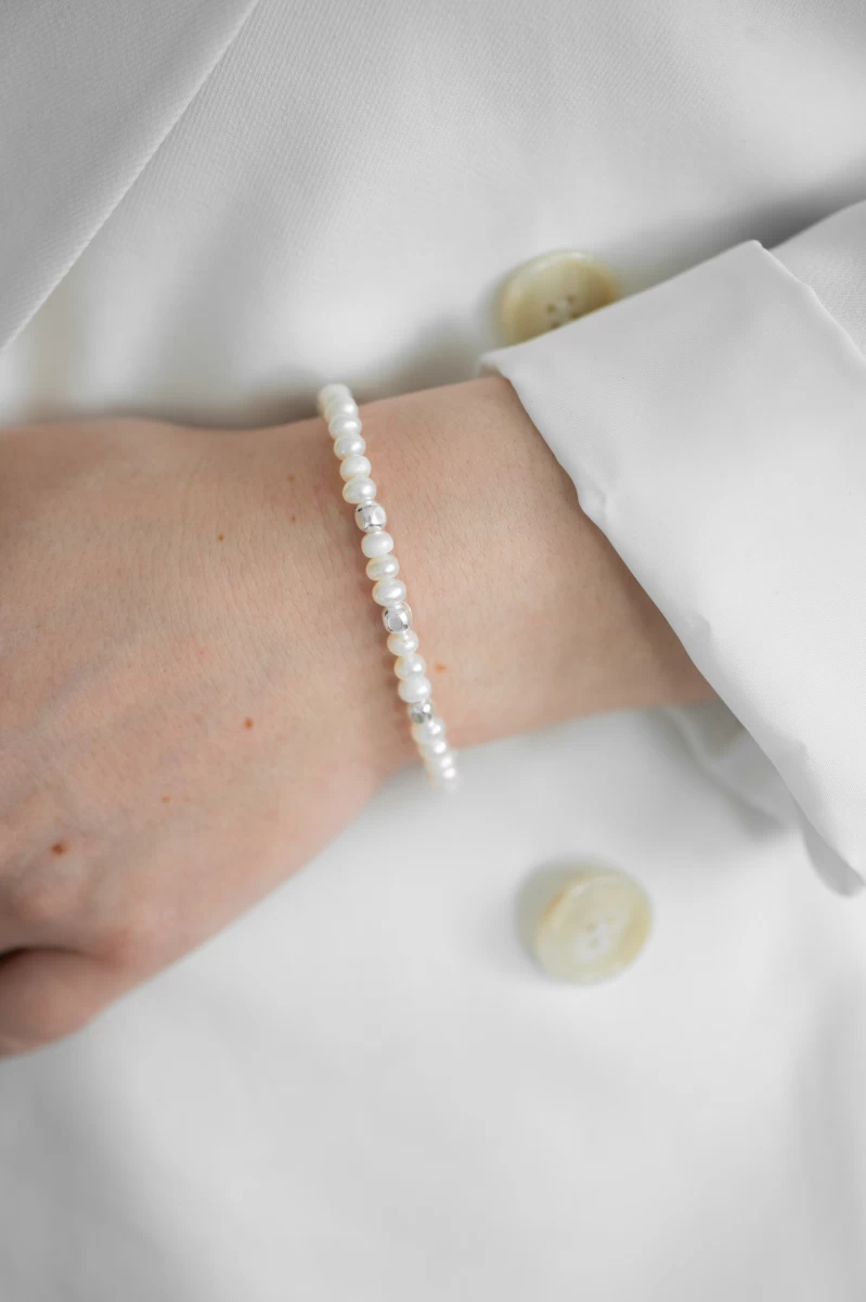 Gyöngy Kockával Ezüst 925 Karkötő