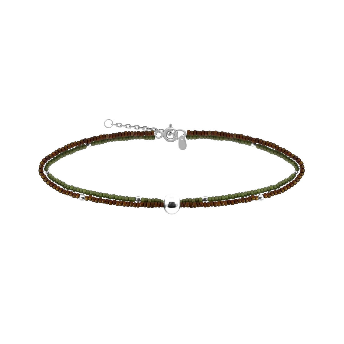 Barna És Zöld Design Gyöngy Ezüst 925 Karkötő