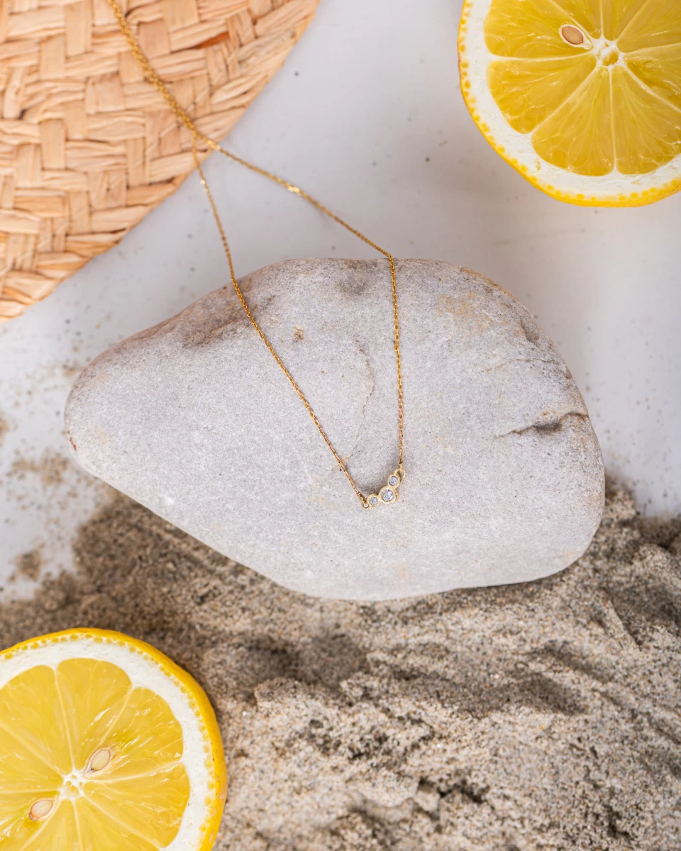 Cirkónia Féldrágakő Ív Vörös Arany Nyaklánc