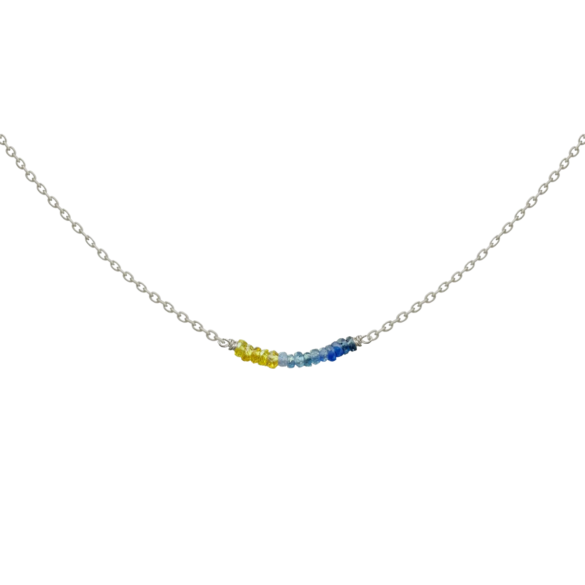 Sárga És Kék Zafír Fehér Arany 14K Nyaklánc