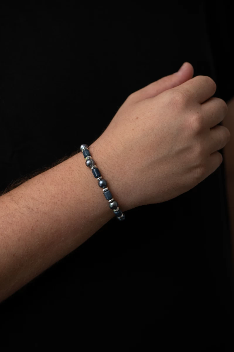 Dumortierit Hematit Ásvány Tahiti Gyöngy Ezüst 925 Karkötő