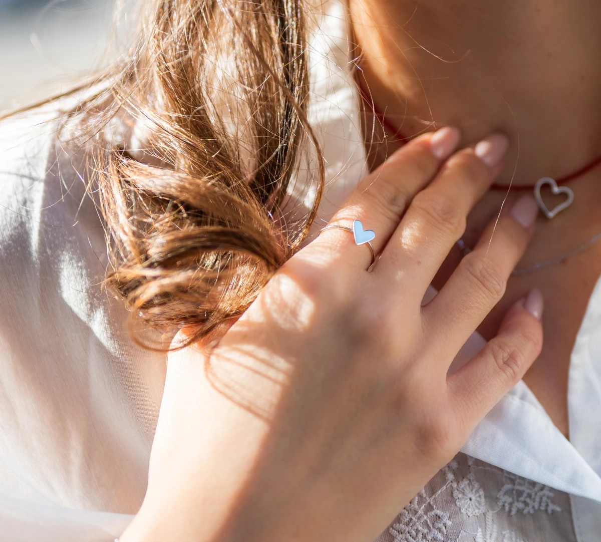 Amorf Vékony Szív Fehér Arany 14K Gyűrű