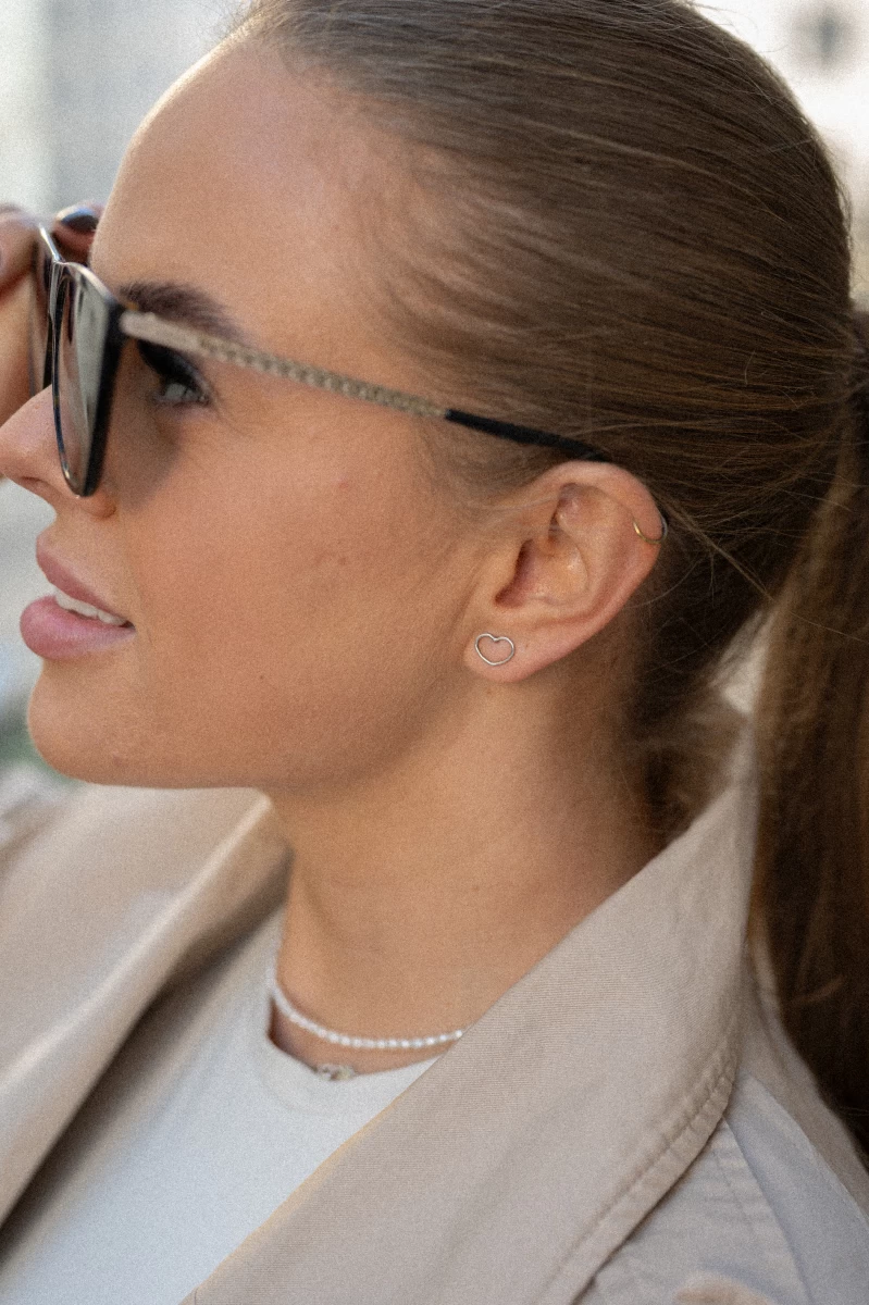 Kontúr Szív Örök Rózsával Fehér Arany 14K Fülbevaló