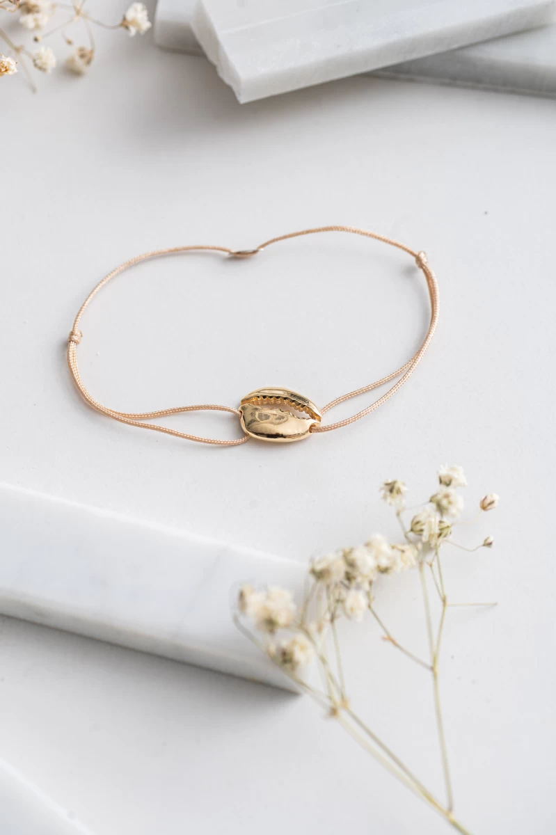 Kagyló Sárga Aranyozott Ezüst 925 Fonalas Karkötő